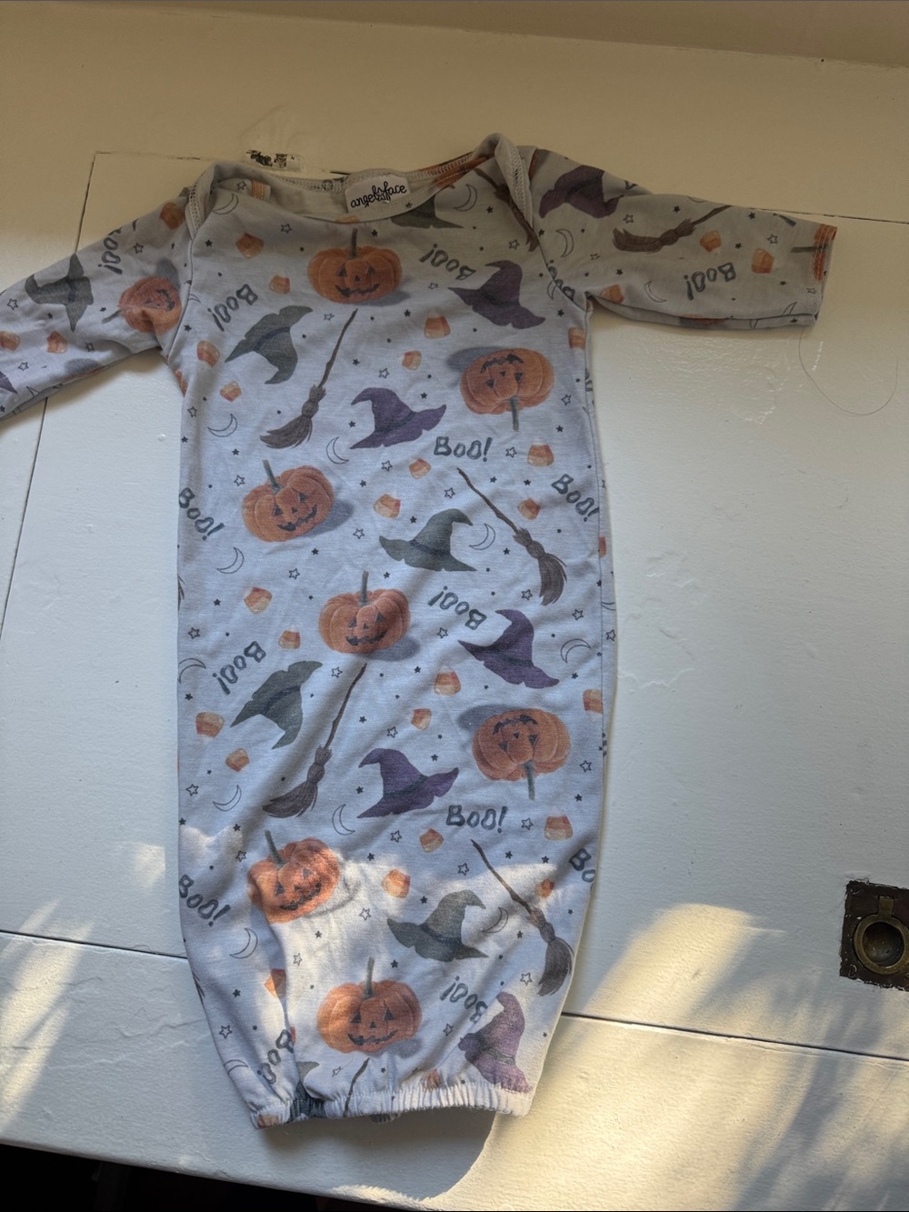 Angel Dear Gray Halloween Pumpkin & Witch Hat Footie